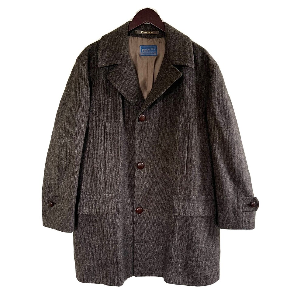 Vintage 50s Pendleton Mens Tweed Wool Overcoat Size 42 Brown